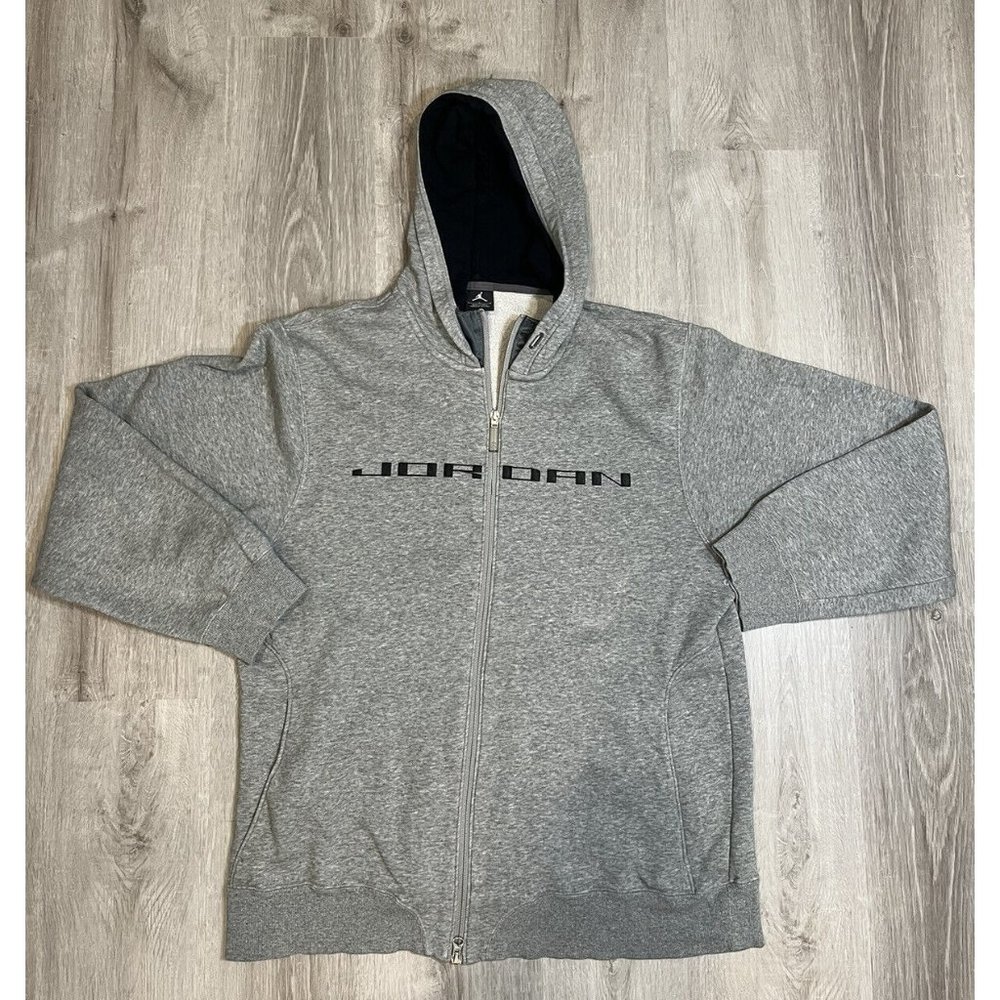 NIKE Air Jordan Spellout‎ Hoodie Grey Full Zip Mens L